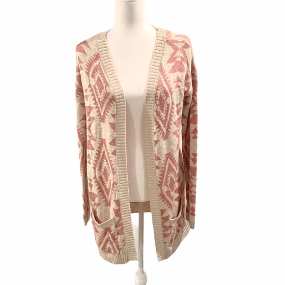 Pink Rose Tribal Aztec Print Open Cardigan - Picture 1 of 7